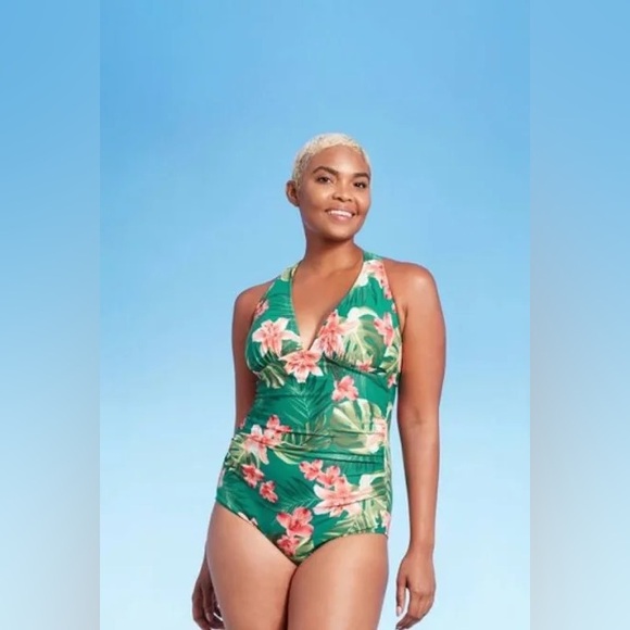Kona Sol Other - Kona Sol Tropical Floral One Piece Bathing Suit Swimsuit Medium V Neck Tie Back